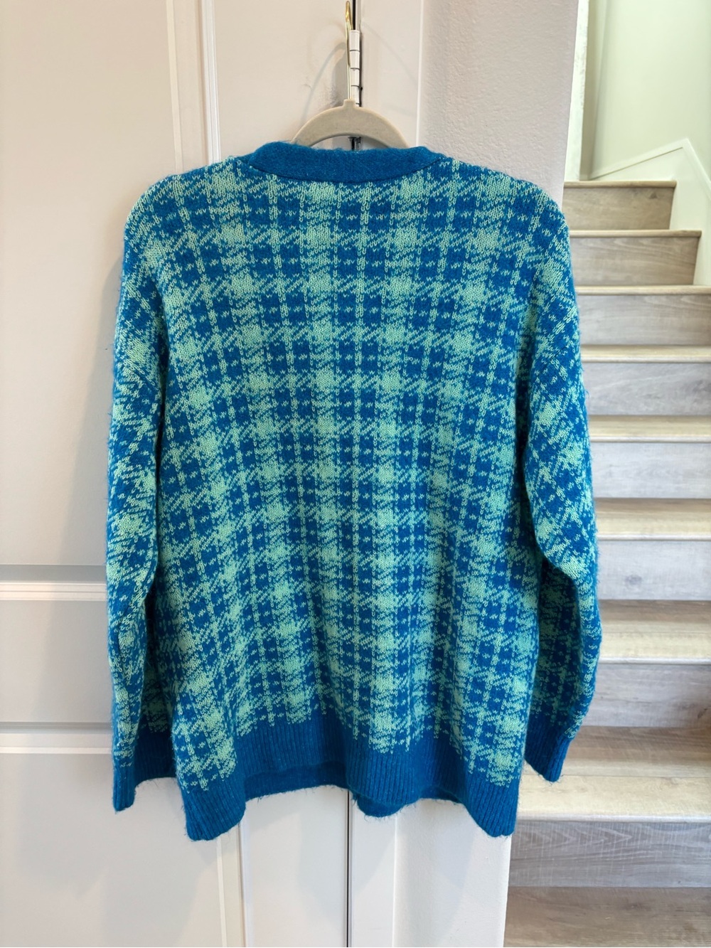 ZARA Turquoise Plaid Oversized Cardigan Sweater - Picture 5 of 12